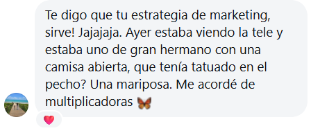Mensaje de una persona que vio una mariposa y se acordó de Multiplicadoras